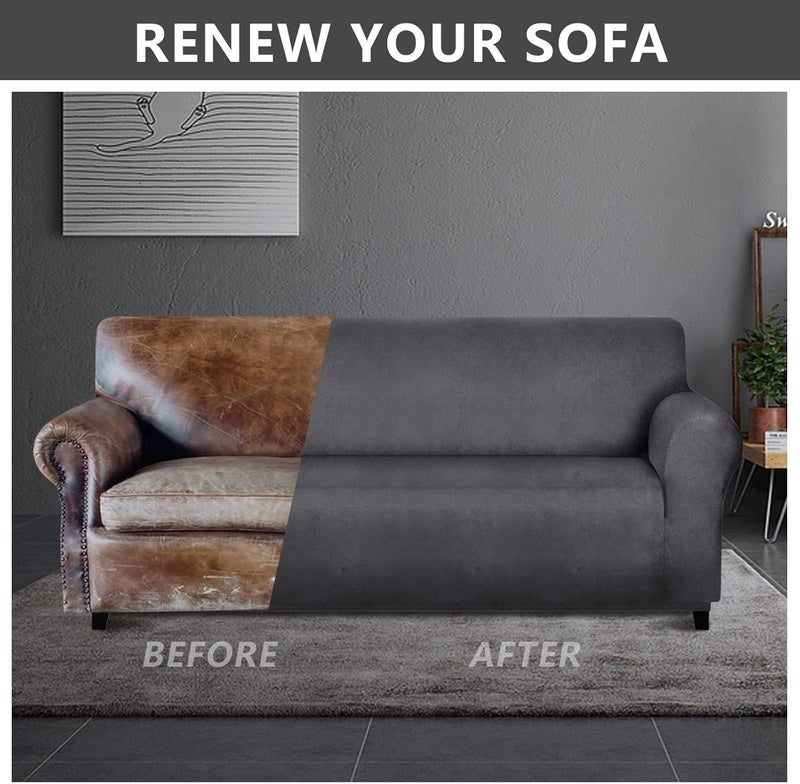 molasofa Oversized Sofa Cover for Home Décor, Soft 3 Cushion Couch Cover for Sofa, Leather-Like Spandex Slipcover. 1-Piece Couch Cover for Dogs and Cats (Oversized Sofa,Dark Gray) - Image 4